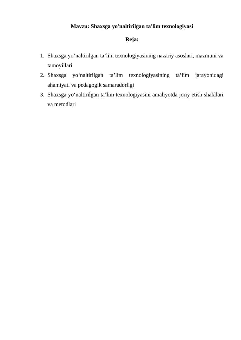 Shaxsga yo'naltirilgan ta'lim texnologiyasi 1