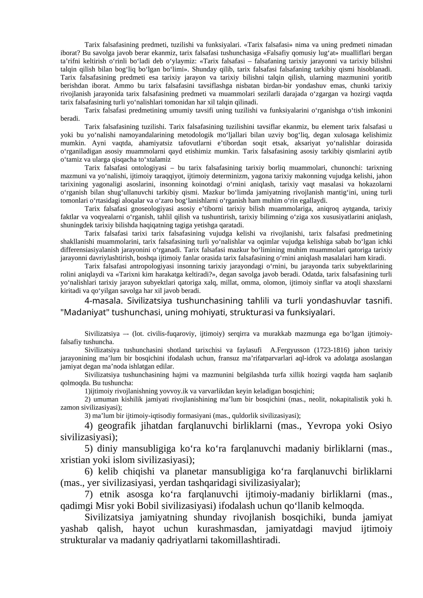 Tarix Falsafasi Predmeti, Tuzilishi va Funksiyalari 1