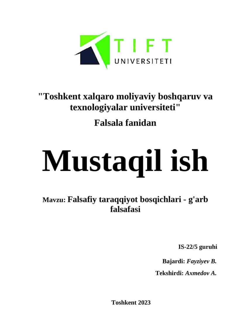 Falsafiy taraqqiyot bosqichlari - g'arb falsafasi 1