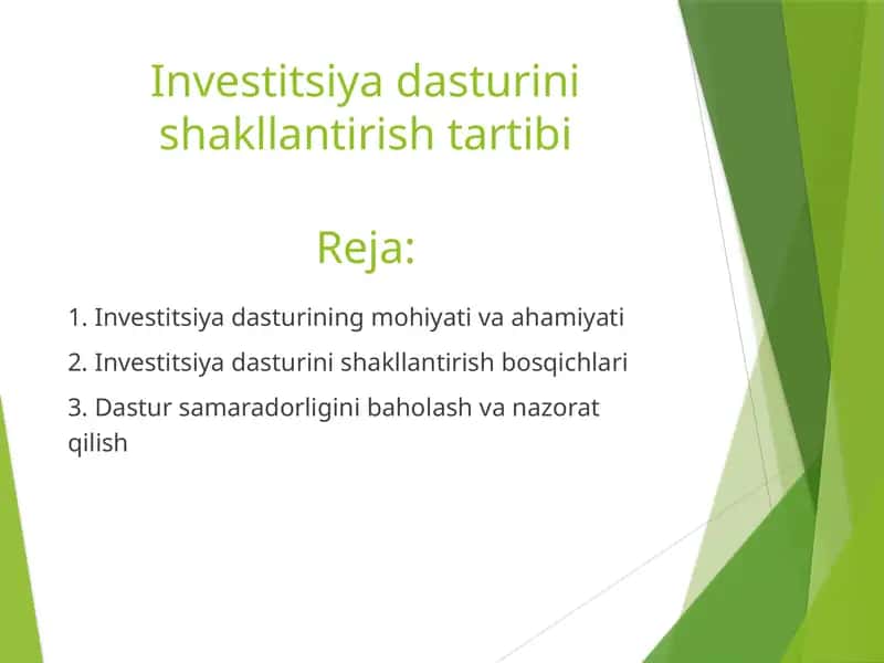 Investitsiya dasturini shakllantirish tartibi 1