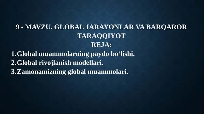 Global Jarayonlar va Barqaror Taraqqiyot 1