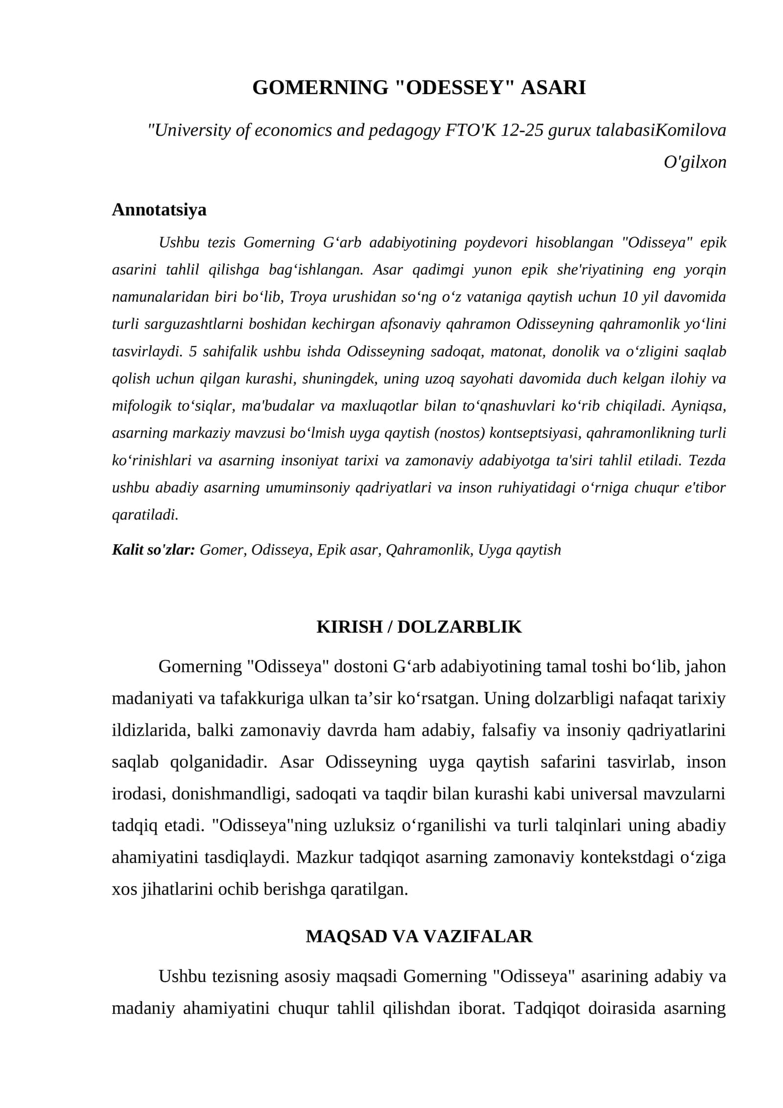 GOMERNING "ODESSEY" ASARI 1