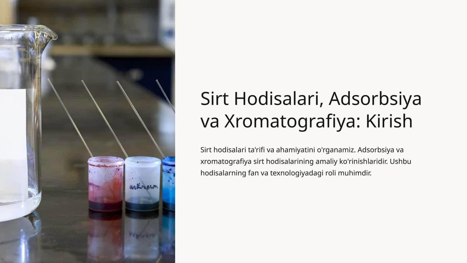 Sirt Hodisalari, Adsorbsiya va Xromatografiya: Kirish 1