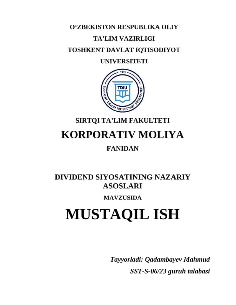 Dividend siyosatining nazariy asoslari 1