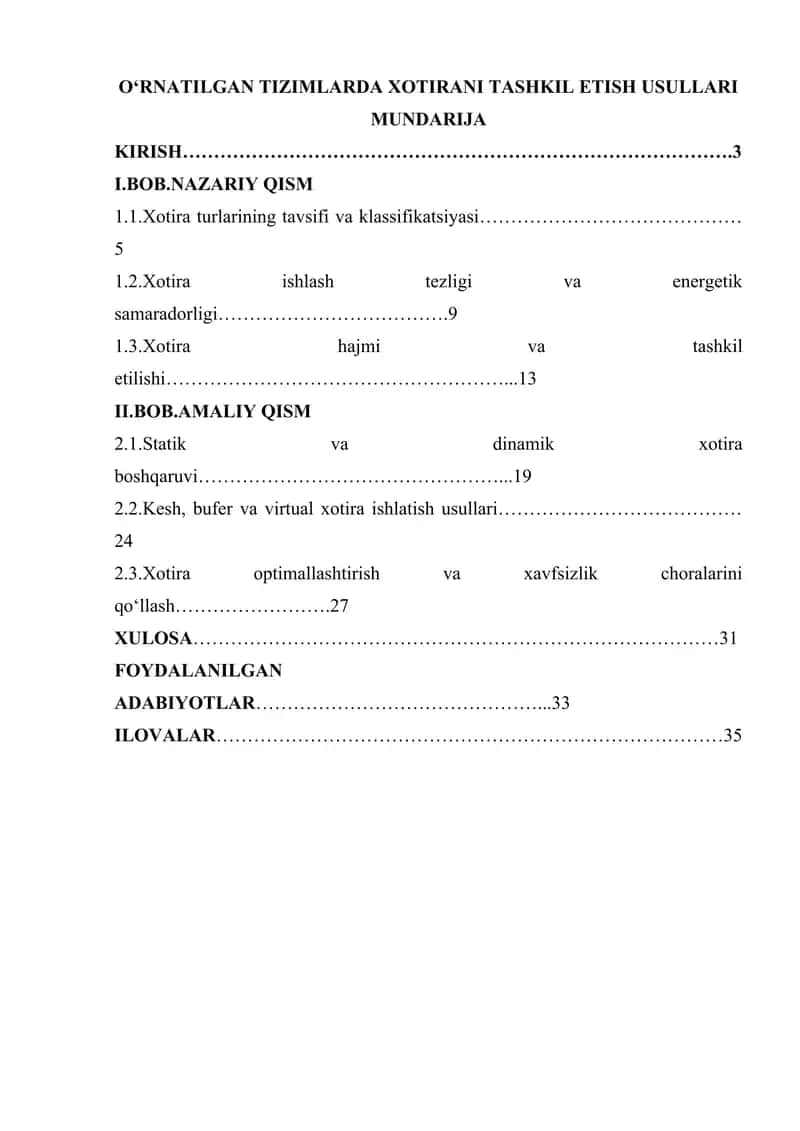 O‘RNATILGAN TIZIMLARDA XOTIRANI TASHKIL ETISH USULLARI 1