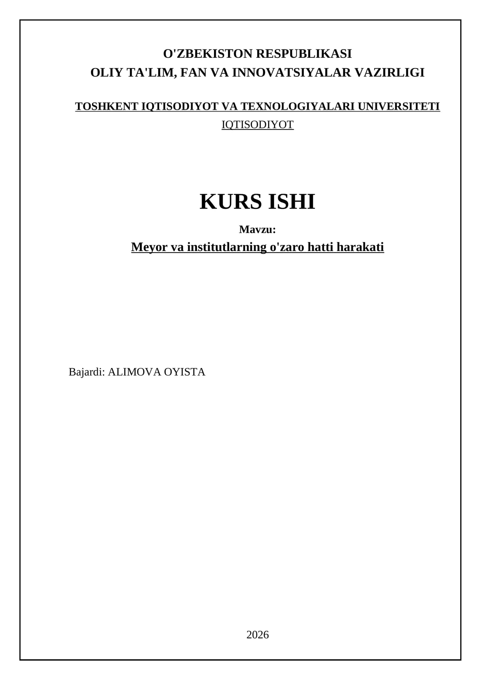 Meyor va institutlarning o'zaro hatti harakati 1