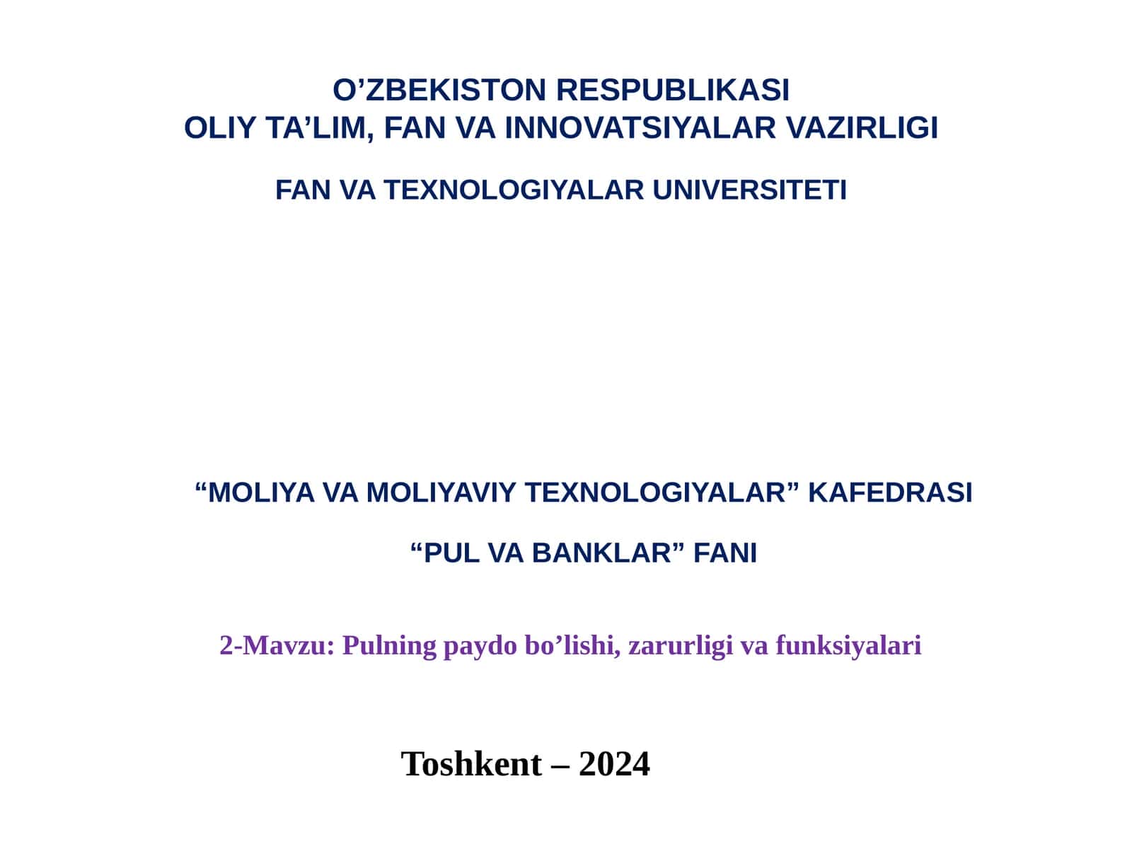 Pulning paydo bo’lishi, zarurligi va funksiyalari 1