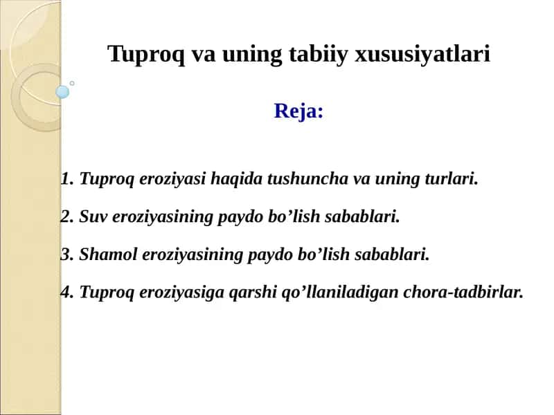 Tuproq va uning tabiiy xususiyatlari 1