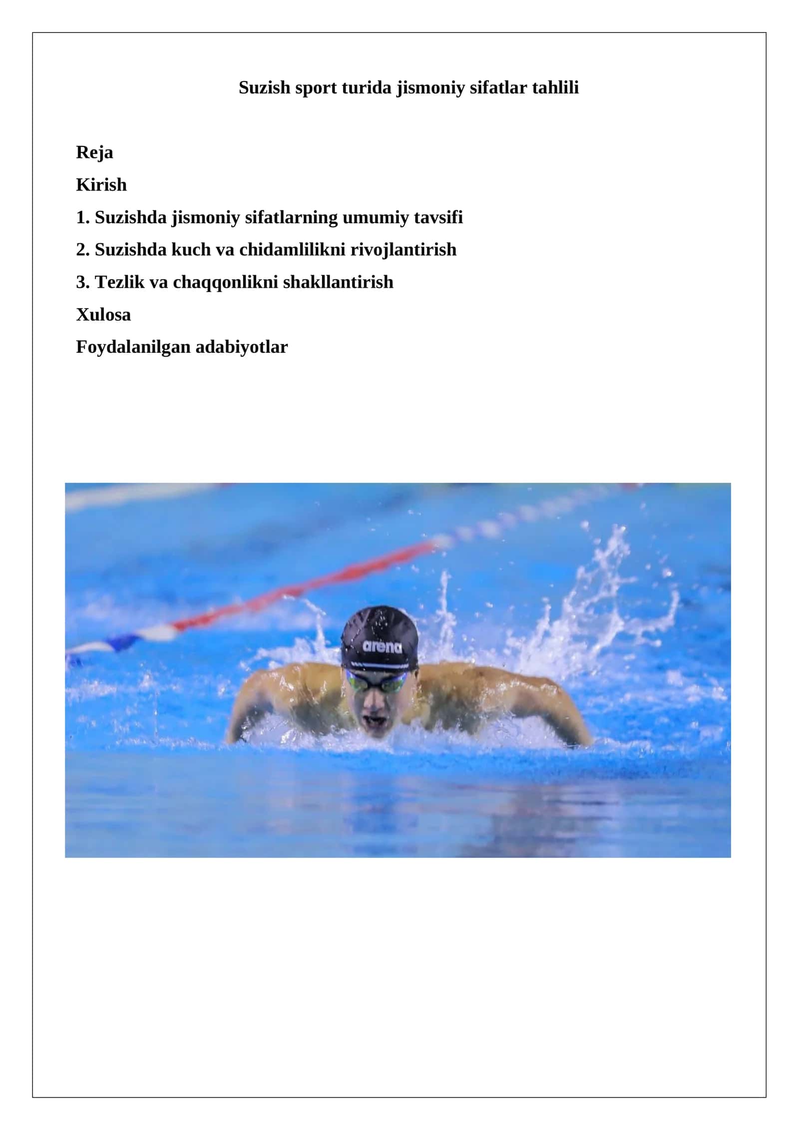 Suzish sport turida jismoniy sifatlar tahlili 1