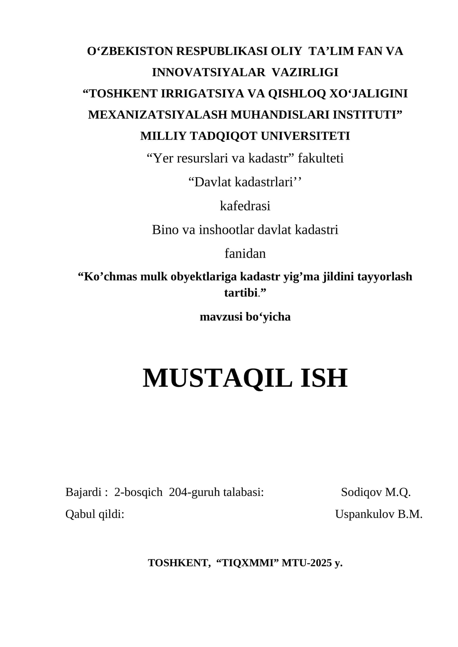 Ko‘chmas mulk obyektlariga kadastr yig’ma jildini tayyorlash tartibi 1