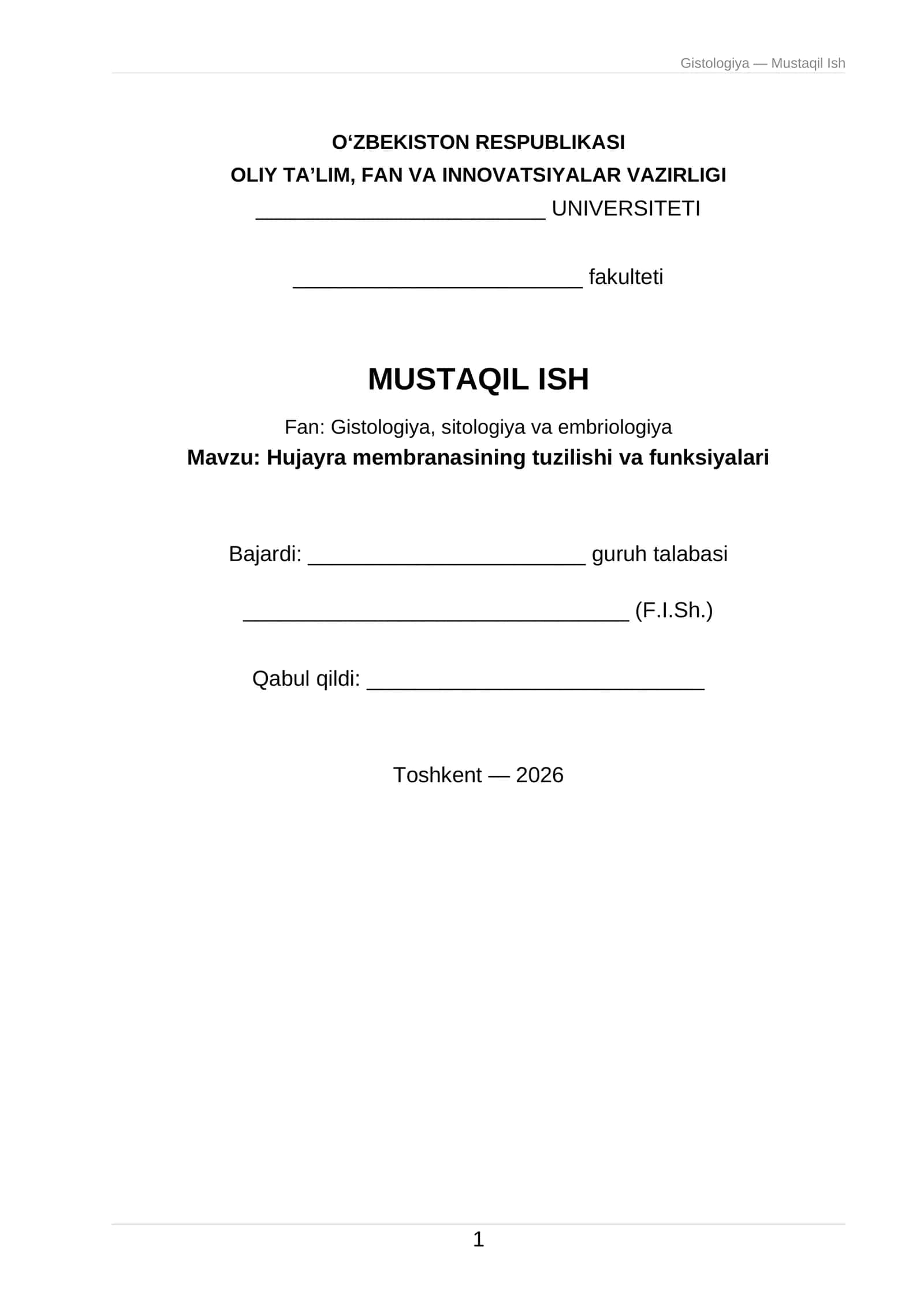 Hujayra membranasining tuzilishi va funksiyalari 1