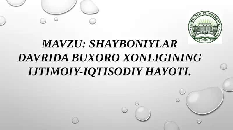 SHAYBONIYLAR DAVRIDA BUXORO XONLIGINING IJTIMOIY-IQTISODIY HAYOTI 1