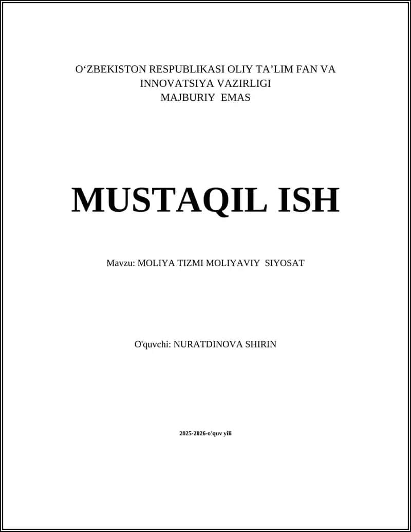 Moliya Tizmi Moliyaviy Siyosat 1