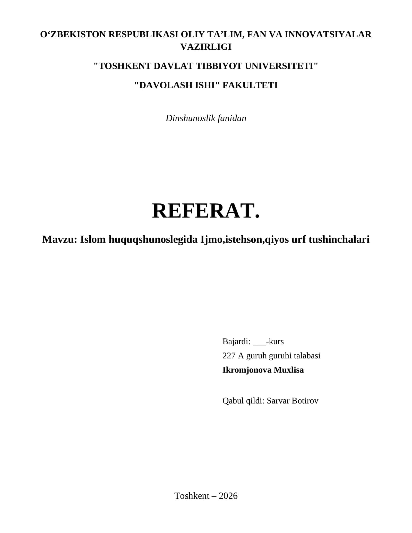 Islom huquqshunoslegida Ijmo,istehson,qiyos urf tushinchalari 1