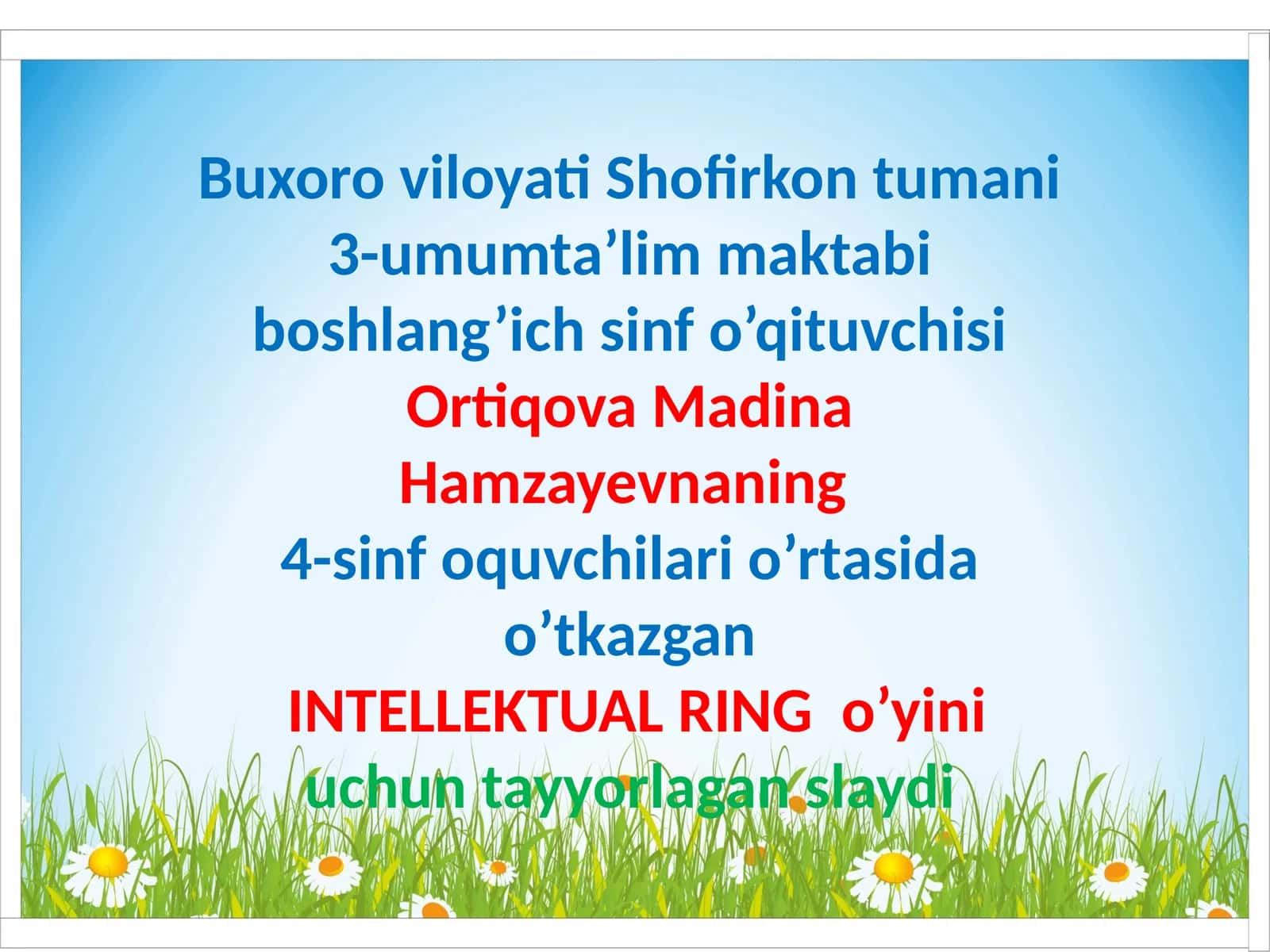 O'yin "Intellektual Ring" shartlari 1