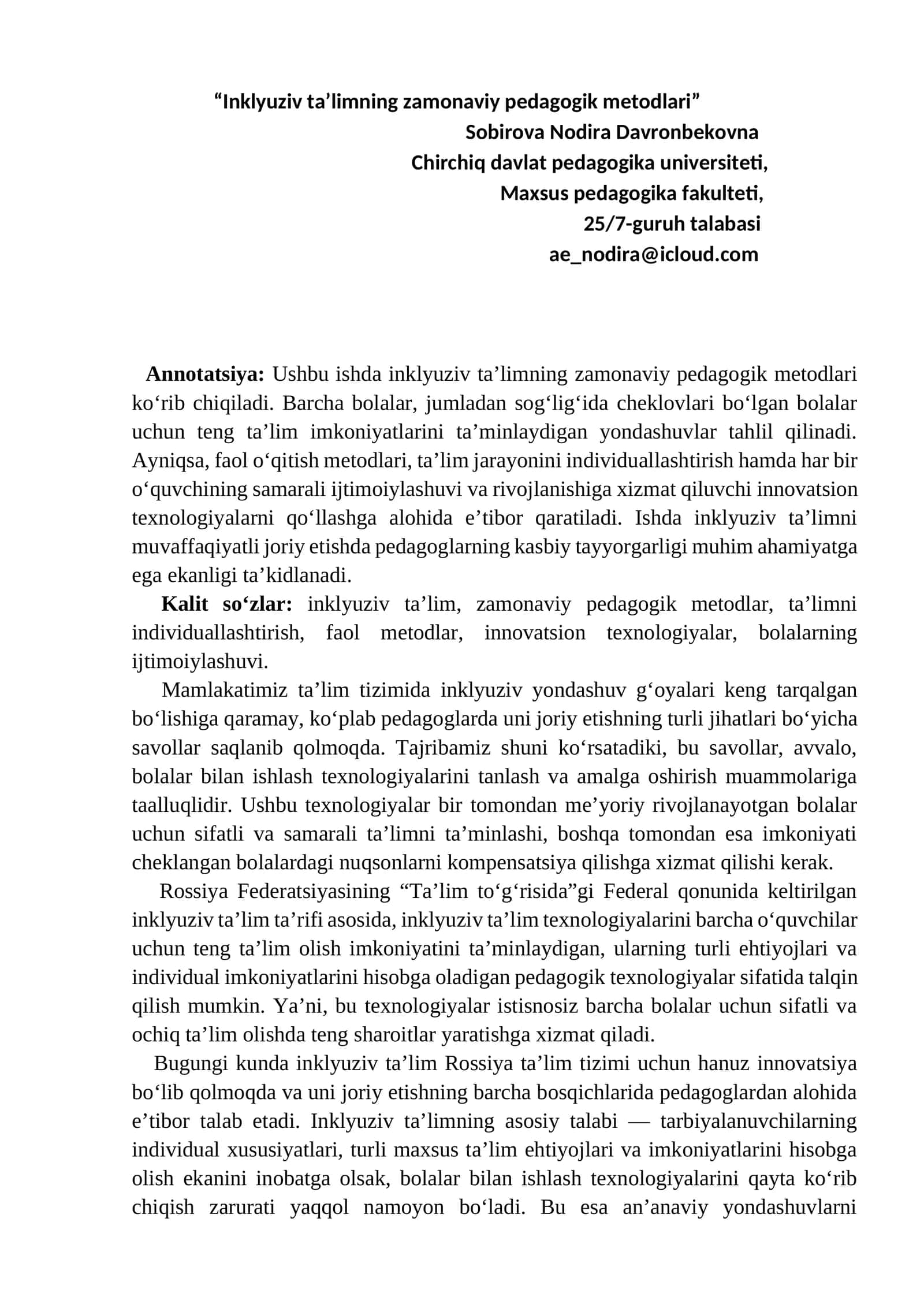 Inklyuziv ta’limning zamonaviy pedagogik metodlari 1