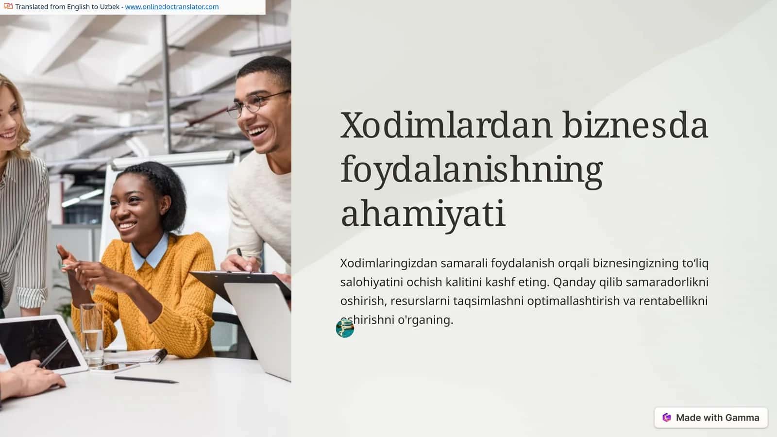 Samadimizning xodimlarga olib keladigan har bir uslubimiz 1