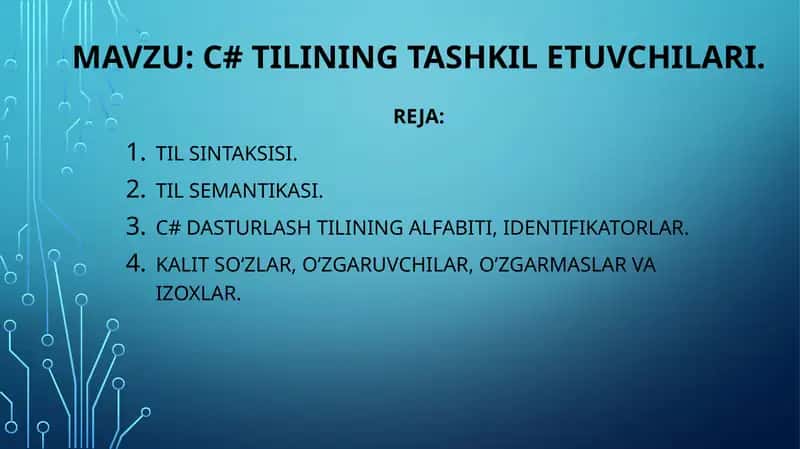 C# tilining tashkil etuvchilari 1