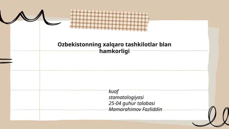 O'zbekistonning xalqaro tashkilotlar blan hamkorligi kuafstamatalogiyasi 1