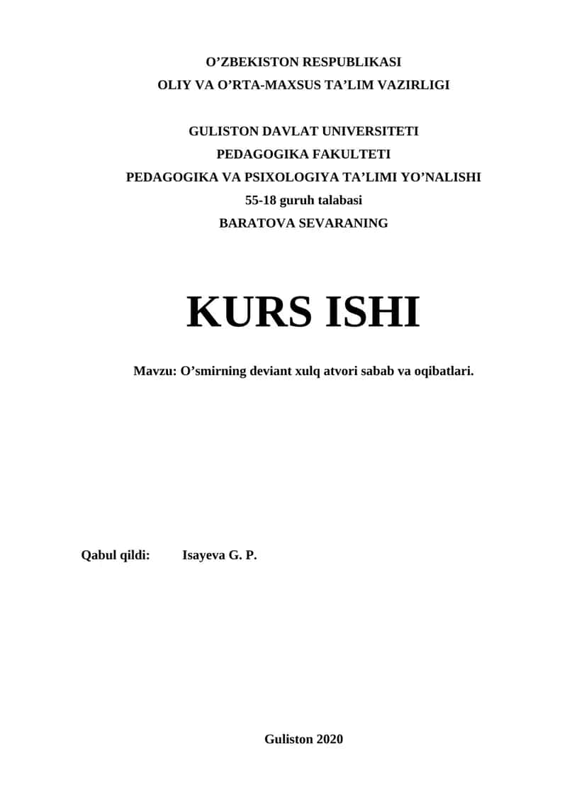 O’smirning deviant xulq atvori sabab va oqibatlari 1