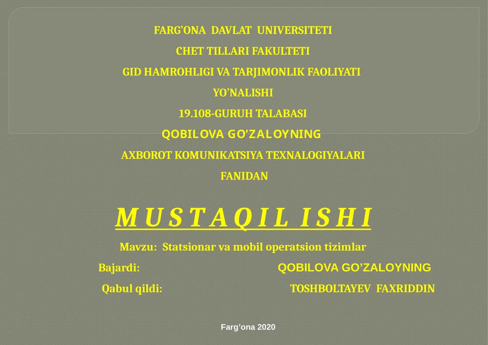 Statsionar va mobil operatsion tizimlar 1