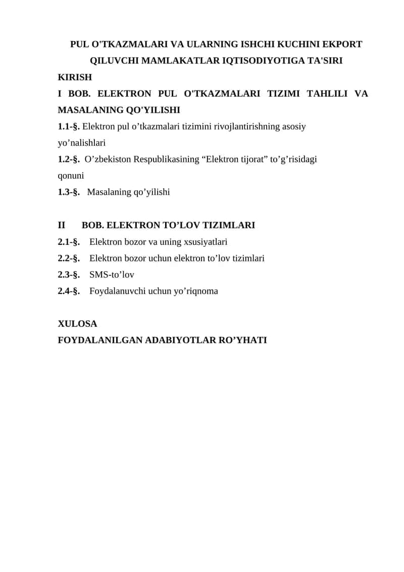 Elektron pul o'tkazmalari tizimi va to'lov tizimlari 1