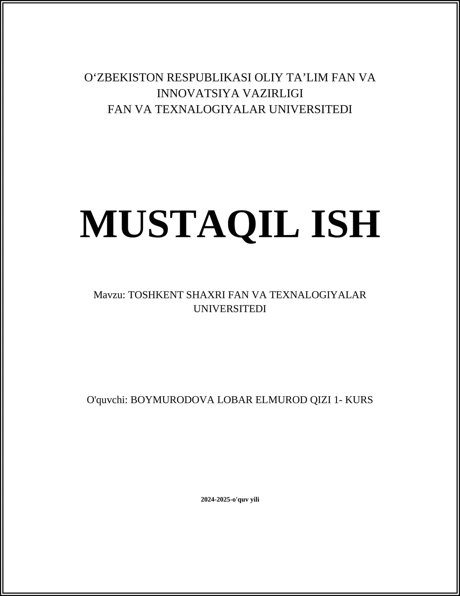 Toshkent shahrida fan va texnologiyalar ta'limi 1