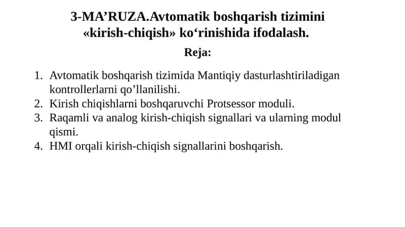 Avtomatik boshqarish tizimi 1