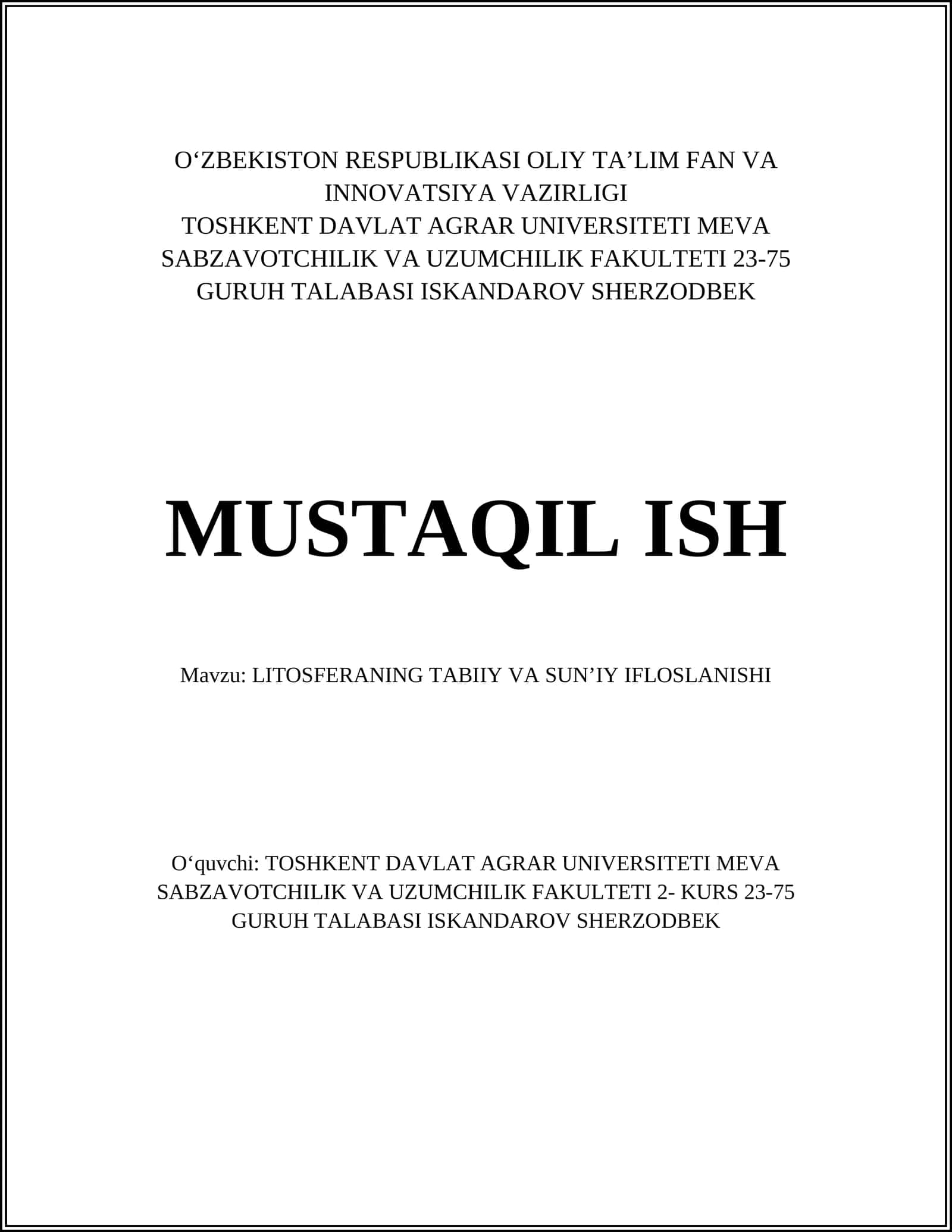 LITOSFERANING TABIIY VA SUNʼIY IFLOSLANISHI 1