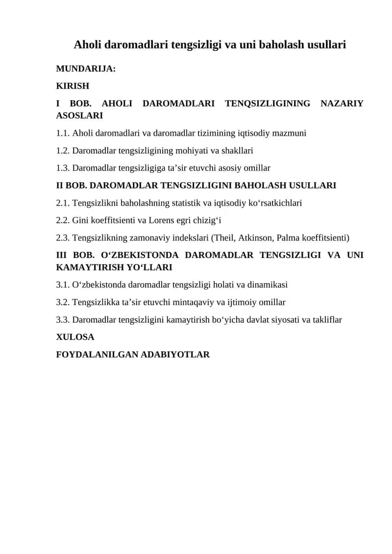 Aholi daromadlari tengsizligi va uni baholash usullari 1