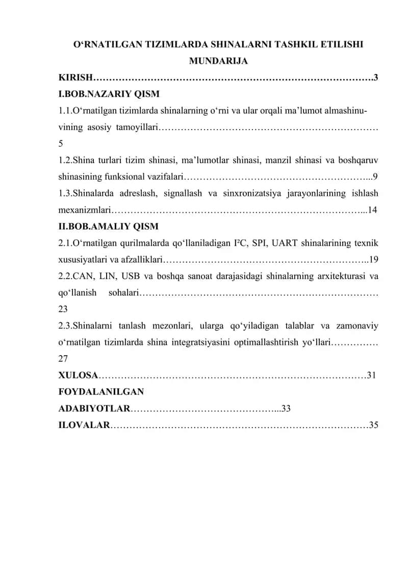 O‘RNATILGAN TIZIMLARDA SHINALARNI TASHKIL ETILISHI 1