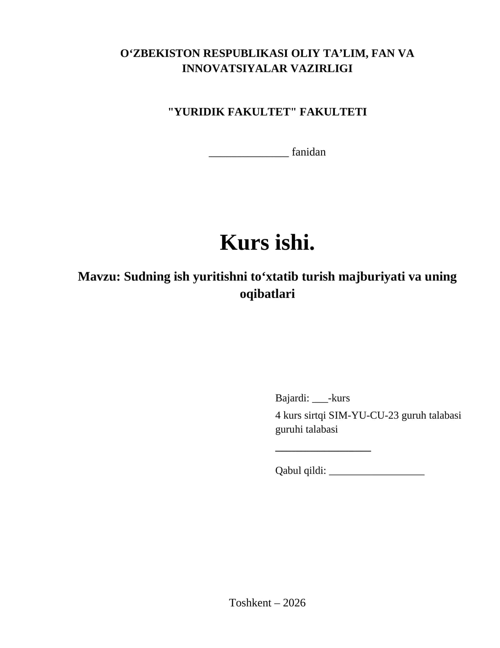 Sudning ish yuritishni toʻxtatib turish majburiyati va uning oqibatlari 1
