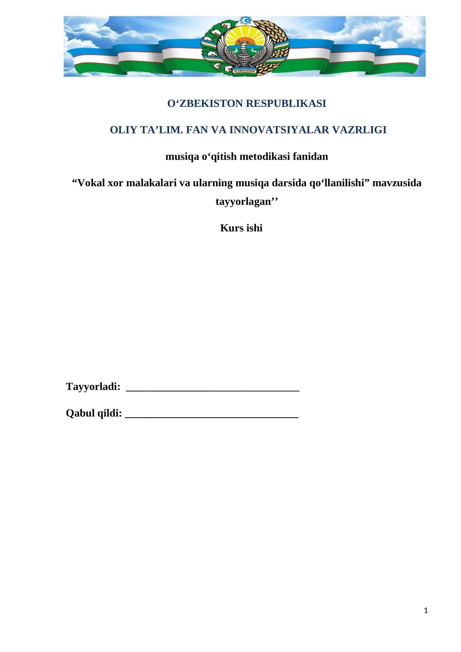 Vokal xor malakalari va ularning musiqa darsida qoʻllanilishi 1