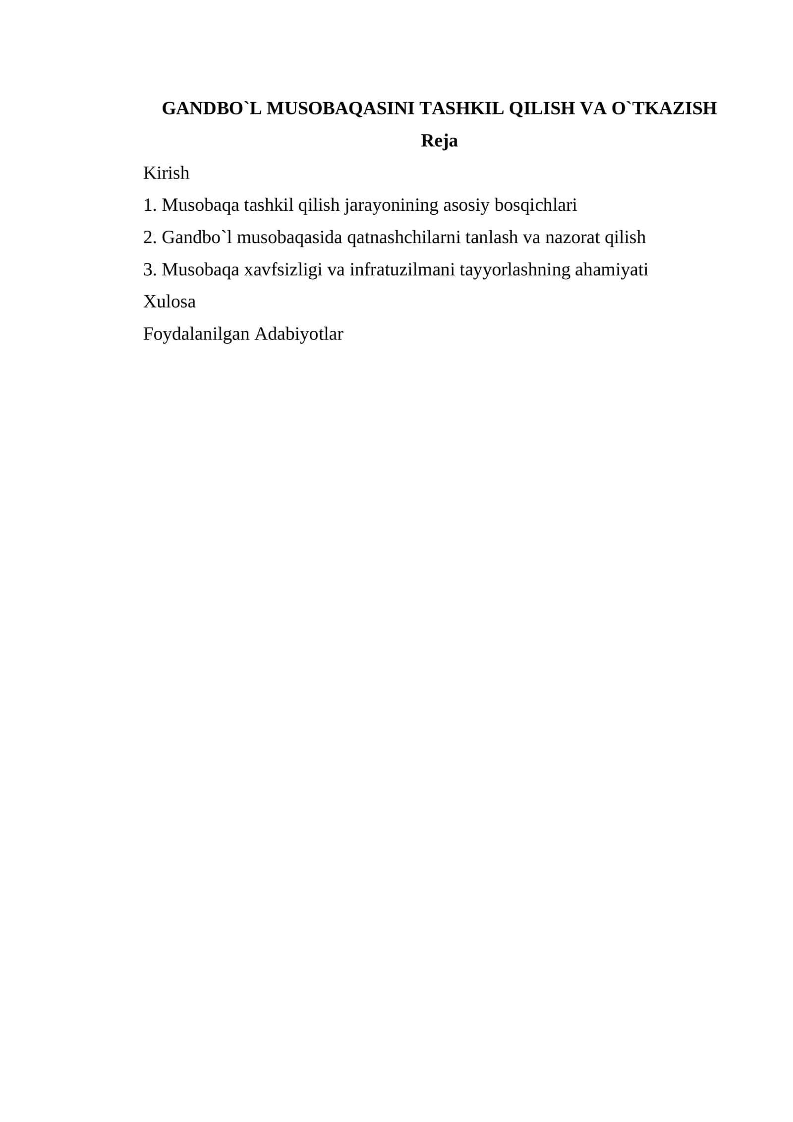 Gandbo`l musobaqasini tashkil qilish va o`tkazish 1