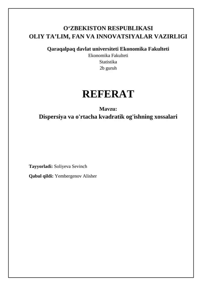 Variatsiya va Standart Chetlanish 1