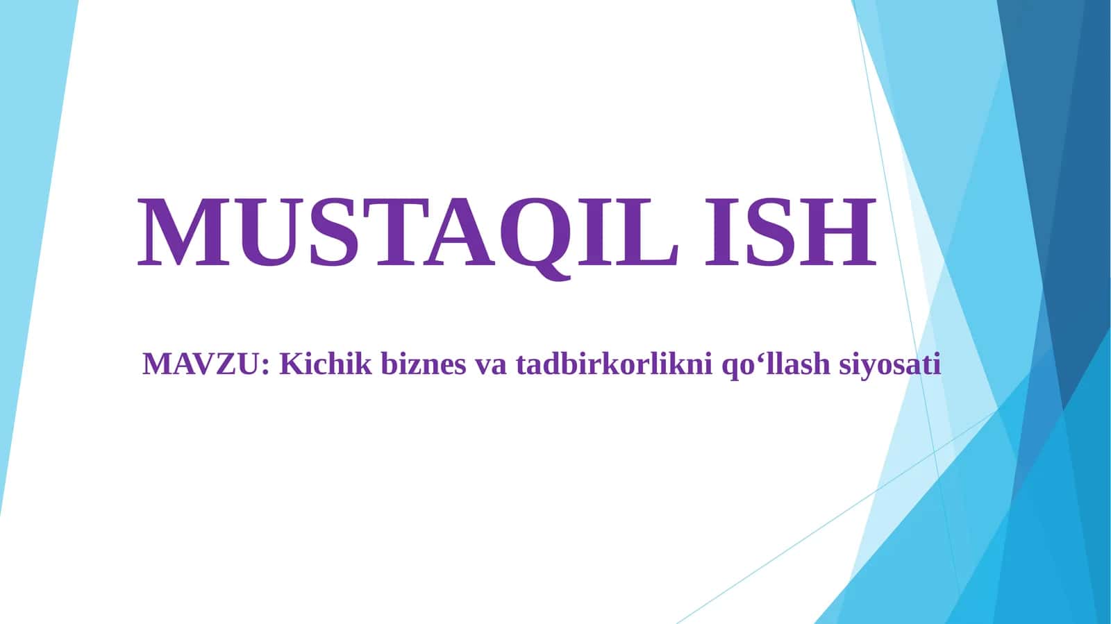 Kichikbiznes va tadbir korlikni qo'llash siyosati 1