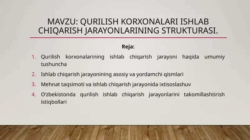 Qurilish korxonalari ishlab chiqarish jarayonlarining strukturasi 1