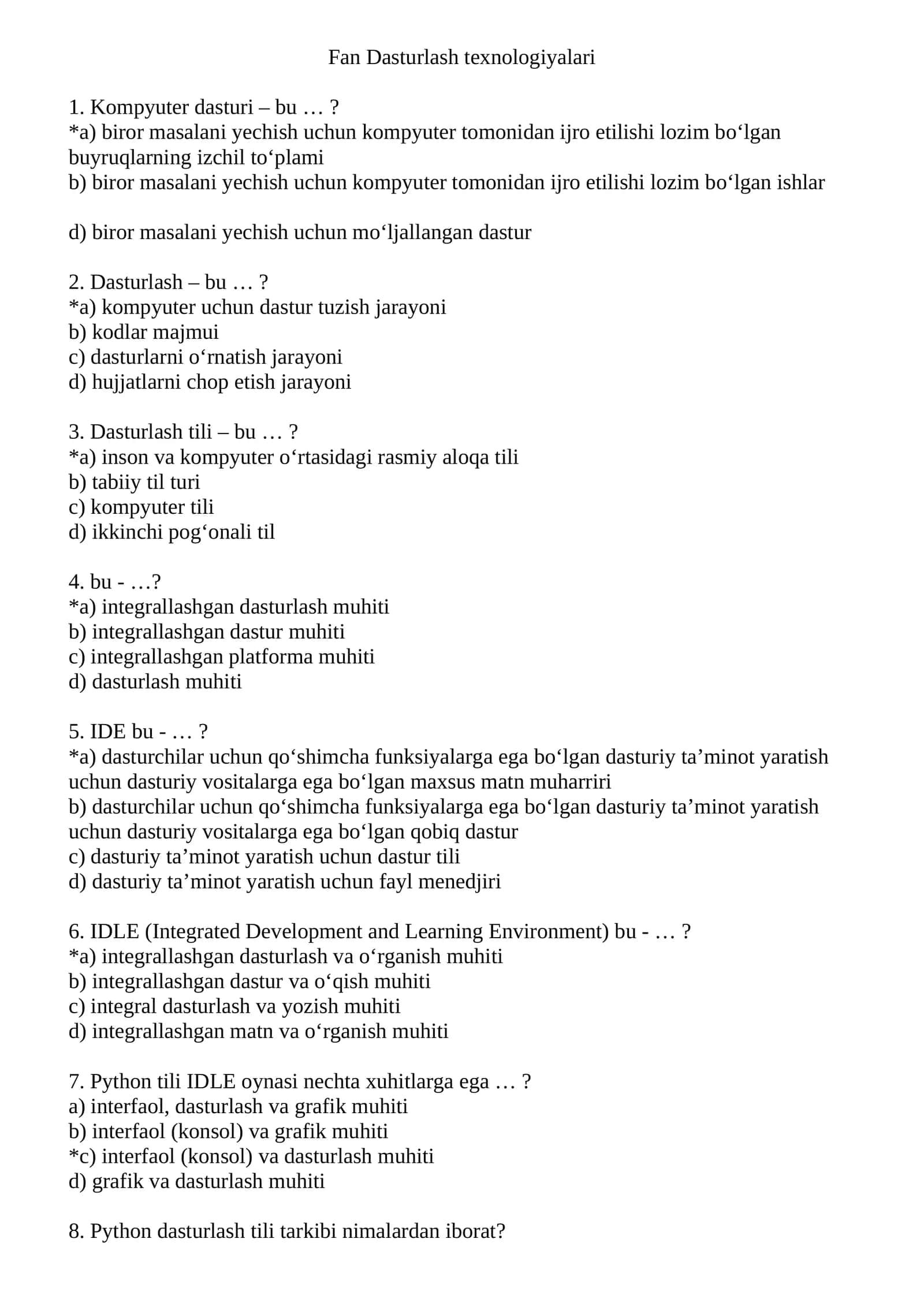 Fan Dasturlash texnologiyalari 1