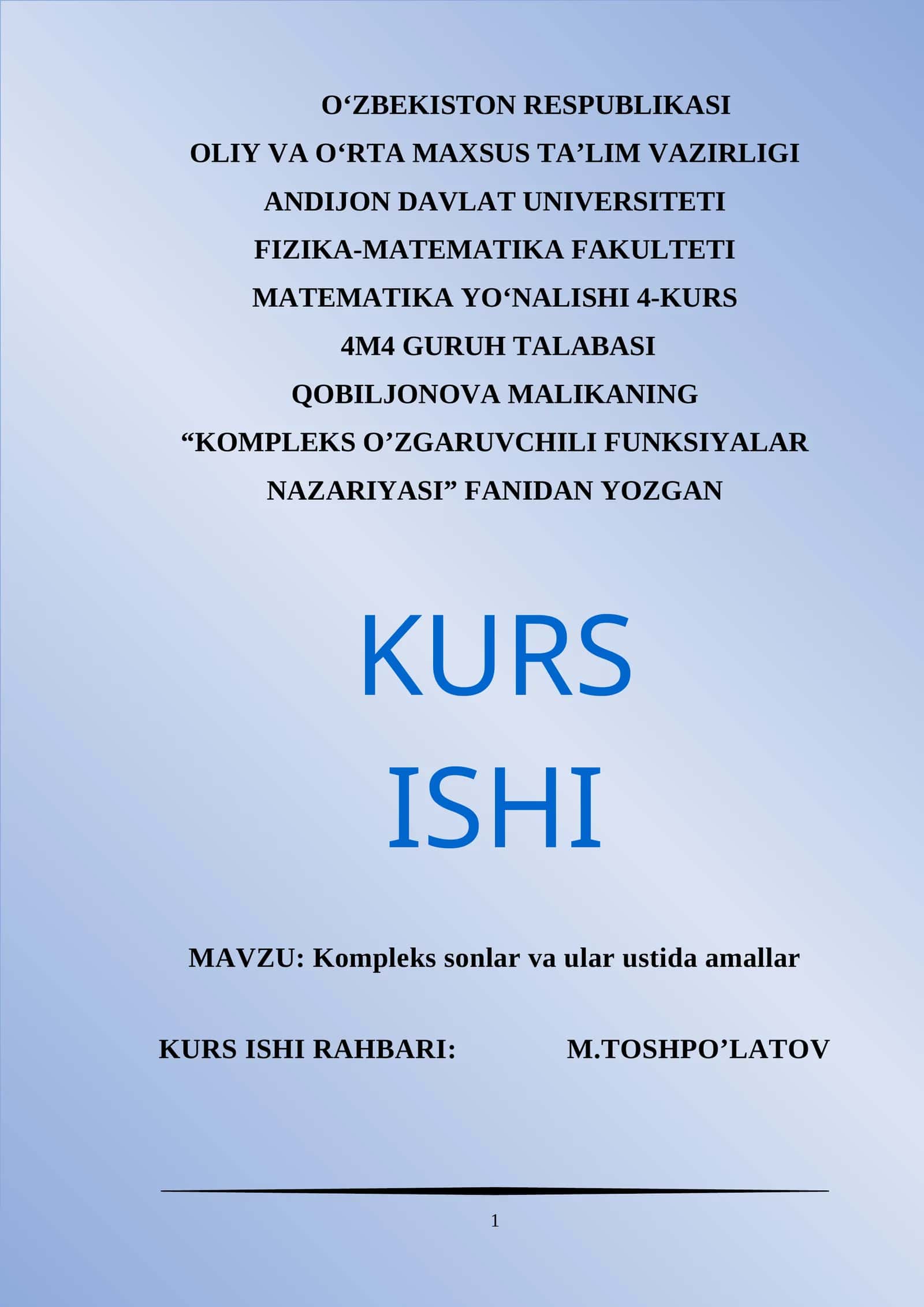 Kompleks sonlar va ular ustida amallar 1