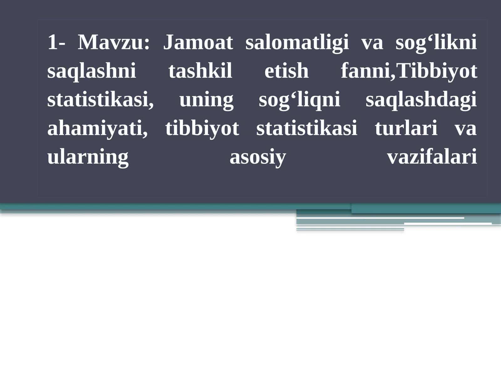 Jamoat salomatligi va sog‘likni saqlashni tashkil etish fanni 1