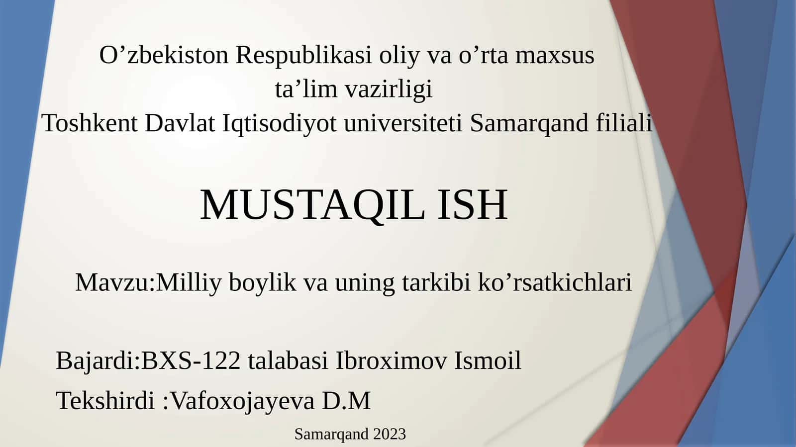 Milliy boylik va uning tarkibi ko'rsatkichlari 1