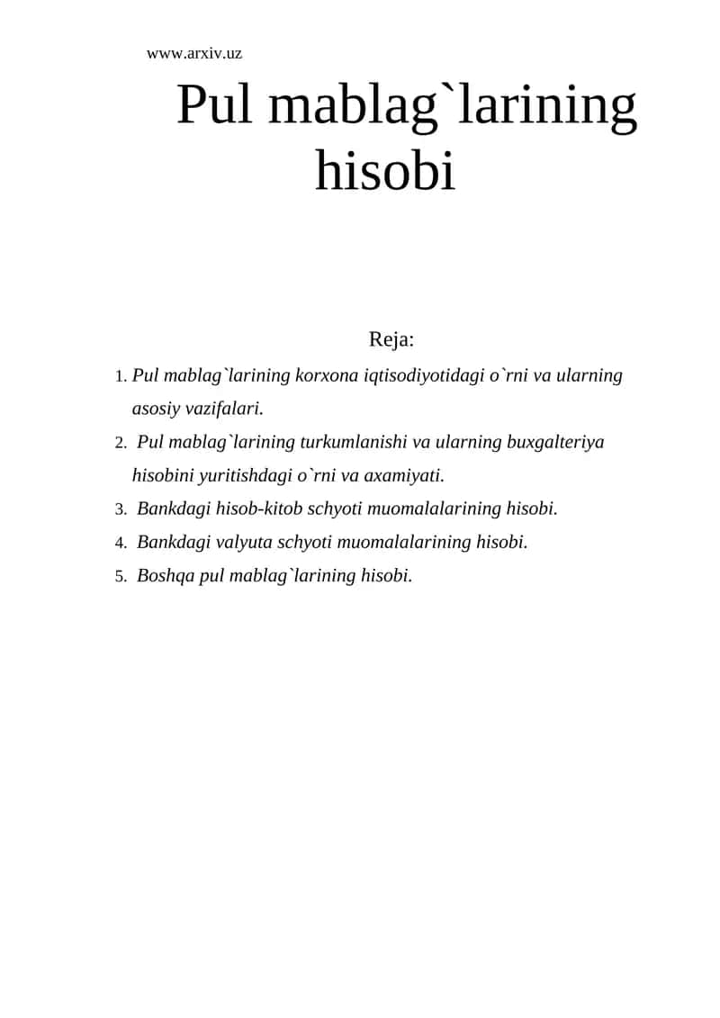 Pul mablag`larining hisobi 1
