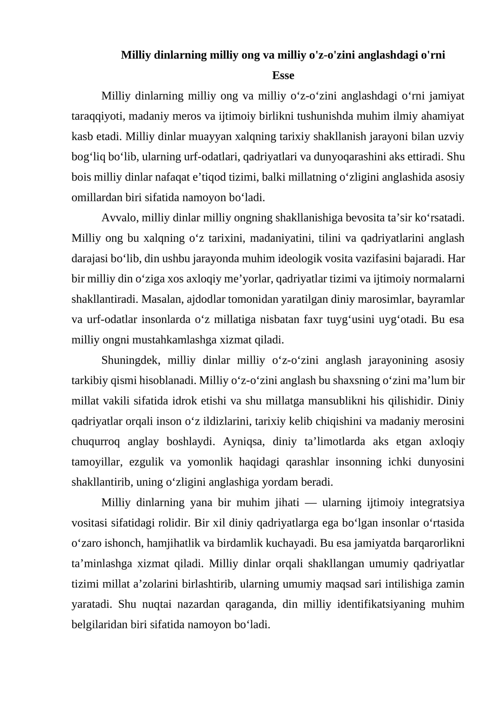 Milliy dinlarning milliy ong va milliy o'z-o'zini anglashdagi o'rni 1