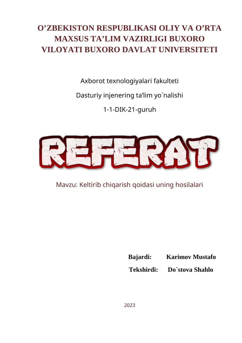 Keltirib chiqarish qoidasi uning hosilalari 1