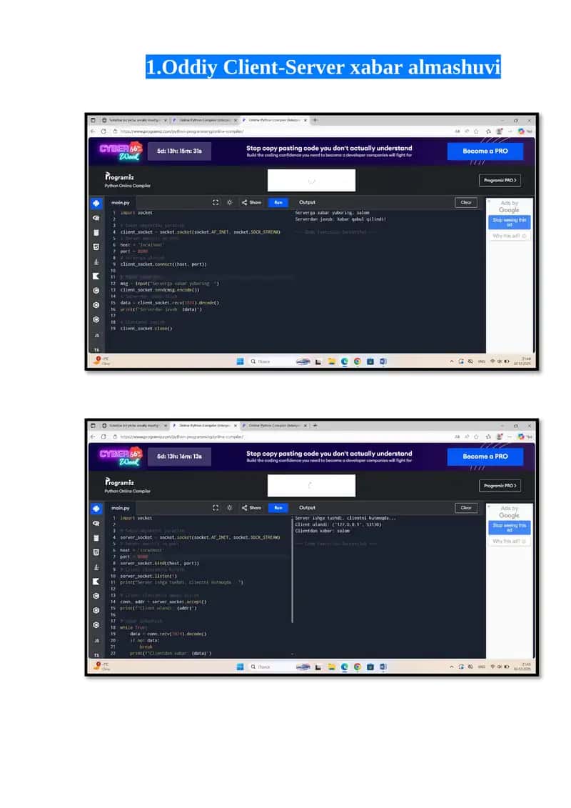 Oddiy Client-Server xabar almashuvi 1