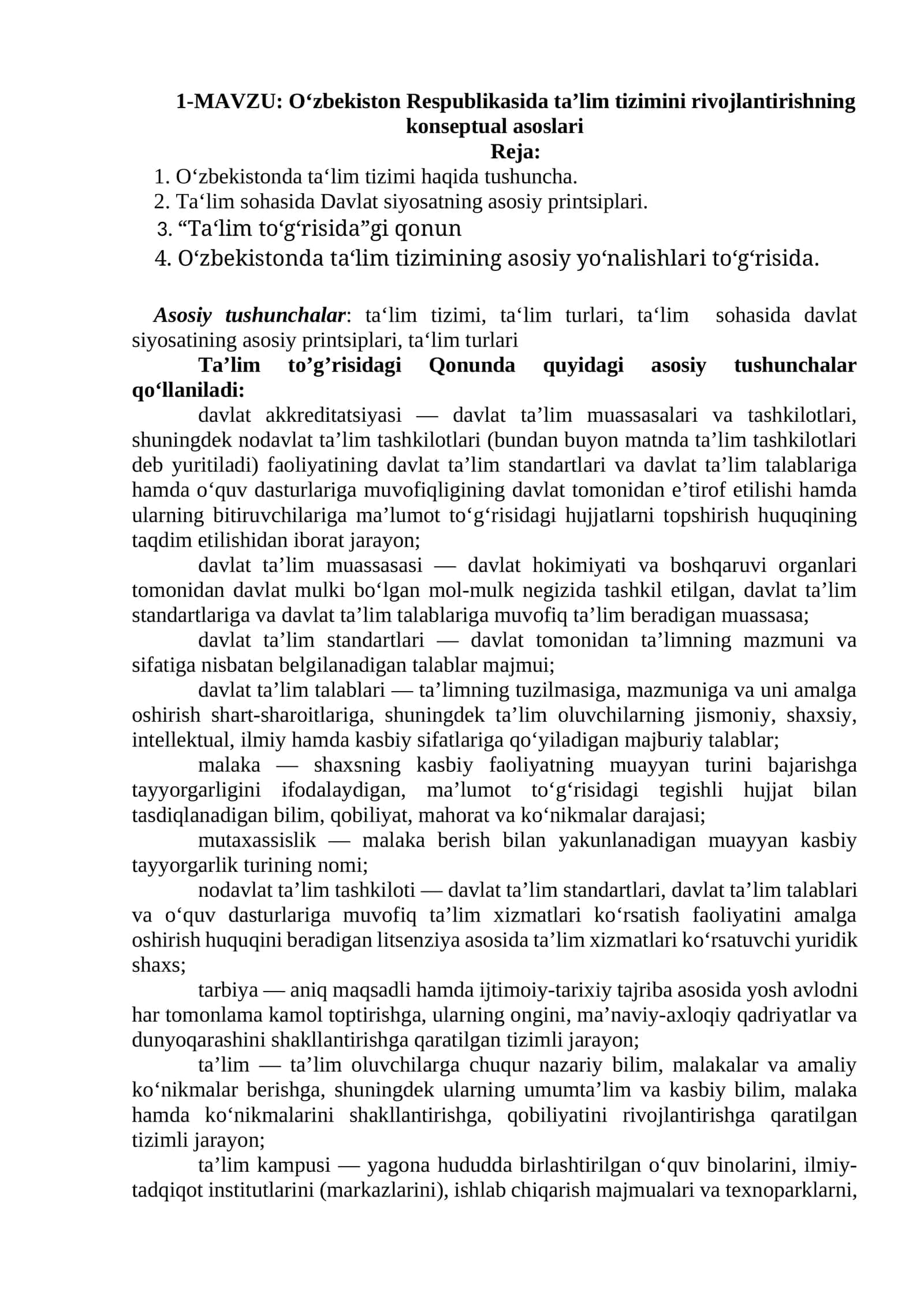 O‘zbekiston Respublikasida ta’lim tizimini rivojlantirishning konseptual asoslari 1