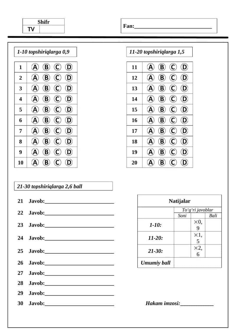 OLIMPIADA JAVOBLAR VARAQASI 1