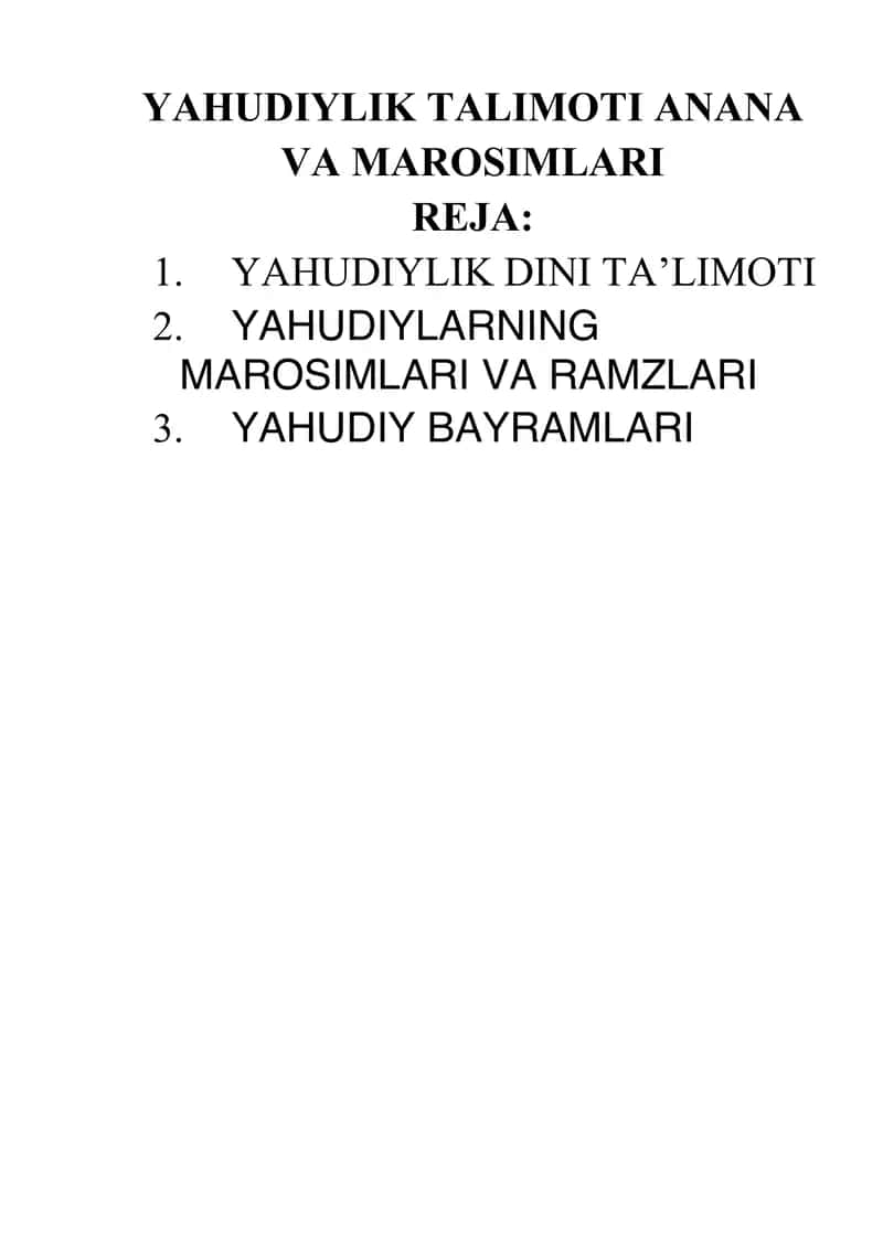YAHUDIYLIK TALIMOTI ANANA VA MAROSIMLARI 1