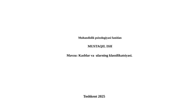 Kasblar va ularning klassifikatsiyasi 1