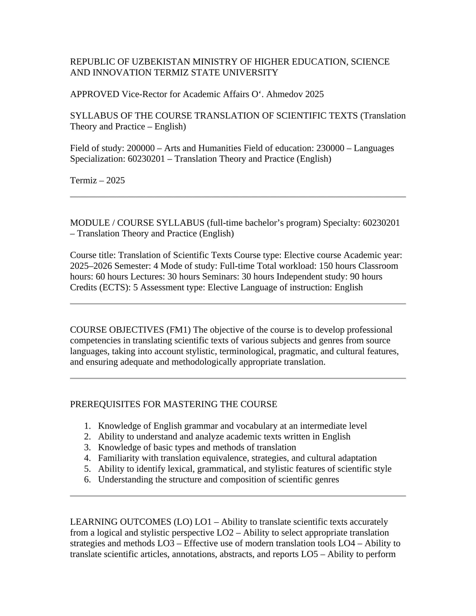 Translation of Scientific Texts 1